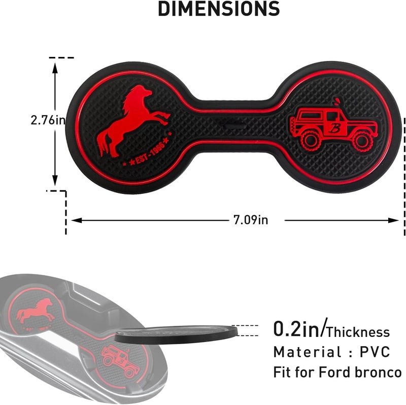 LSAUTO Compatible with Ford Bronco 2021-2025 Car Cup Holder Coaster Offroad, Silicone Car Decorative Water, Bronco Car Accessories (RED) - Image 3